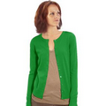 Ladies Cotton Button Front Crew Neck Cardigan - Kelly Green